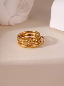 1枚奢华不锈钢18K镀金多层交叉密镶钻石/哑光质感戒指，适合女孩参加派对和日常佩戴。 - 彩色 - 查看 6