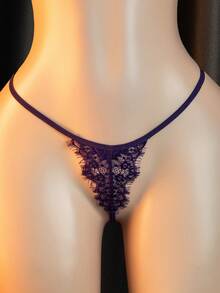 Set Pakaian Dalam Seksi: Gaun Mini Berpotongan dengan Tali Bahu Tipis + G-String, Pakaian Tidur Wanita dan Set Pakaian Dalam Seksi - Purple - View 5