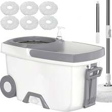 Mop And Bucket With Set,Spin Mop And Bucket System, Mops For Floor Cleaning,Household Supplies Tools With 6 Replacement Refills,61" Extended Handle For Household Hardwood Floor - White - A - 查看 1