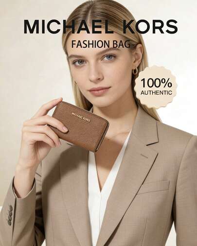 Michael Kors MK Empire Slim Thin ID Credit Card Holder RFID Genuine Leather Bifold Front Pocket Wallet