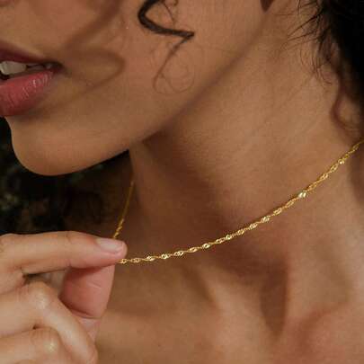 1 pieza Collar de cadena de acero inoxidable elegante con giro, collar de cadena delgada, collar de uso diario, collar de cadena delicada dorada para mujeres