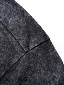 Men's Summer Street Style Graphic Square Box Short T-Shirt, Slightly Stretchy Washed Black Casual Everyday Wear Box Tee - Black - View 5