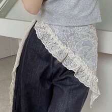 1pc Asymmetrical Yarn Skirt, Lace Elegant Yarn Skirt, Versatile Pinafore Dress Design - màu đen - Xem 10