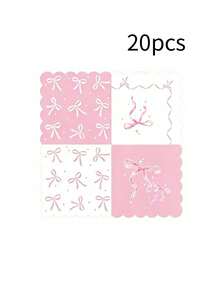 20pcs/40pcs Pink Bow Baby Shower Napkins, Disposable Party Napkins, Scalloped Edge Party Napkins, Pastel Baby Shower Tableware, Bow Print Disposable Napkins - Multicolor - View 7