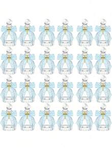 50毫升透明玻璃圣水瓶，带十字架标志、蕾丝蝴蝶结和欧根纱袋，适用于圣餐、洗礼、婚礼等场合（蓝色） - 彩色 - 查看 1