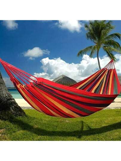 1 chiếc võng sân vườn, ngoài trời, cắm trại, võng đơn bằng vải bạt dày dành cho người lớn, ghế treo chống lật có sọc.