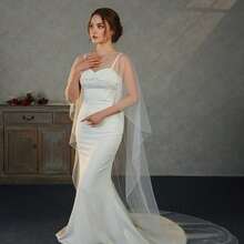 1pc Long Bridal Cape, Fashion Women's Hooded Cloak, Delicate Pearl Trim Wedding Party Event Accessory - Multicolor - View 3