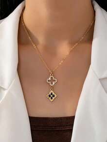 1件装 时尚简约精致钻石镶嵌镂空四叶草造型项链（女士款） - 彩色 - 查看 2