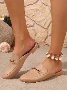 2025 New Metal Buckle Fashionable Solid Color Slip-On Shoes - Brown - View 4