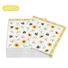 20pcs/40pcs/60pcs,Bee Paper Napkins 16.5 X 16.5 Cm Daisies Print Disposable Luncheon Napkins 2-Ply Yellow Honeycomb Lunch Paper Tissues With Sunflower & Daisy Design For Spring Summer Home Dinner Buffet Tableware Party Supplies - View 8