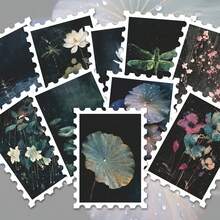 36pcs Art Dark Night Plant Scene Sticker Pack | Fashionable Dark Floral And Lotus Pattern Vinyl Stickers | Suitable For Phone, Luggage And Decoration | Perfect For Fans Who Love Atmospheric Vibes - Rectangle - View 3