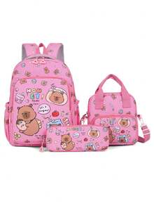Nuevo set de 3 mochilas escolares/de viaje de gran capacidad con diseño de dibujos animados lindos de Capibara - Multicolor - Ver 7