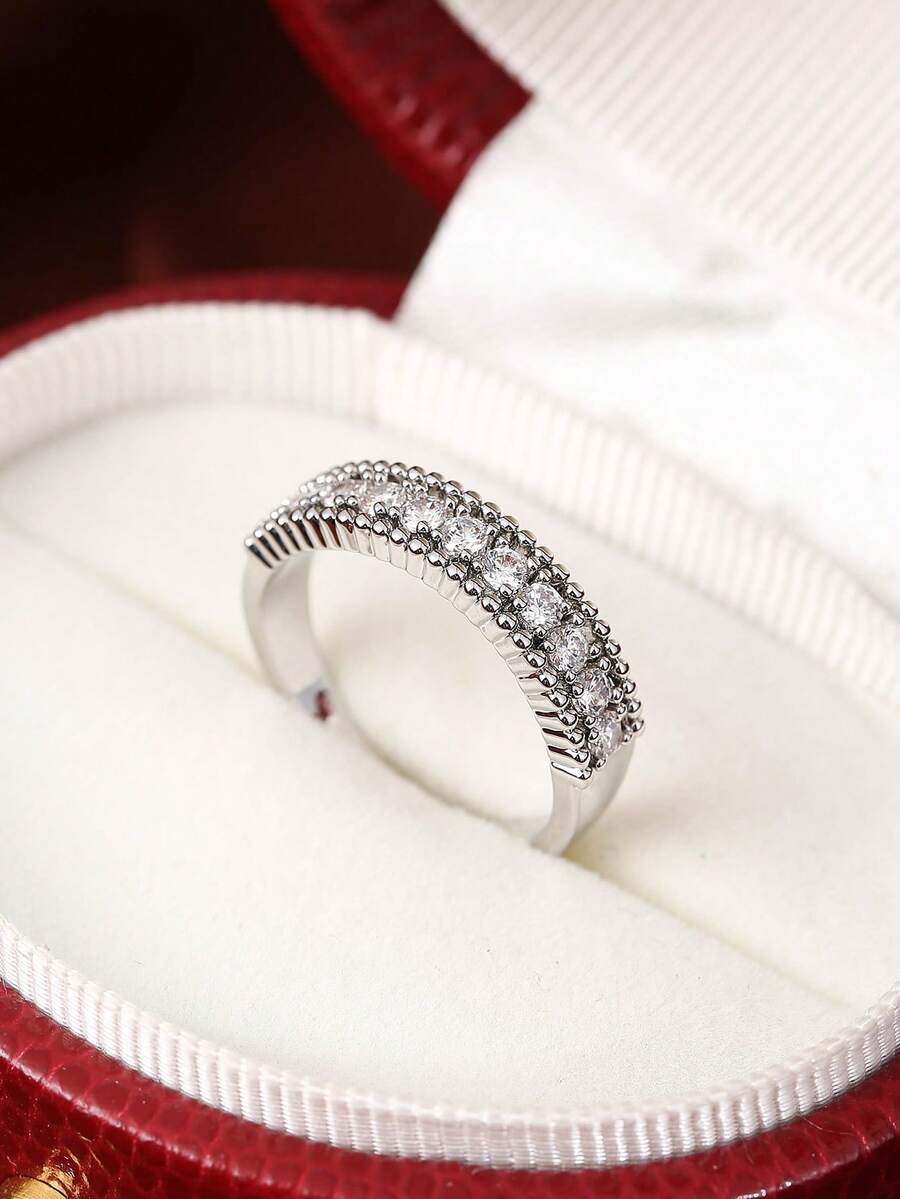 1pc Women's Wedding Ring, Fashionable Minimalist 18K Plated Copper Material, Sapphire Blue, Rose Red, Emerald Green, White Zirconia Ring, Suitable For Women's Daily Wear Jewelry - Ring - View 1