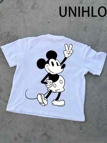 Disney UNIHLO Mickey  Print  Summer Casual Versatile Pure Cotton T-Shirt Suitable For Any Place - White - View 3