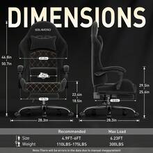 Gaming Chair With Massage Lumbar Pillow, Breathable Felt Fabric, 90-135° Reclining, Linkage Armrests, Footrest, Ergonomic Office Chair For Adults - 黑色 - 查看 8