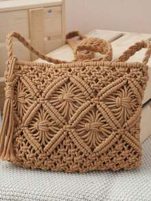 流苏编织斜挎包，便携纯色单肩包，邮差包，嘉年华最佳礼物 - 彩色 - 查看 11