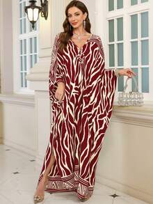 Women's Leopard Print Batwing Sleeve Loose Robe, Bohemian V-Neck Long Robe Dress Spring - Multicolor - View 5