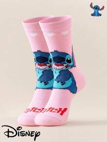 Disney 1/3/5双装 Stitch 系列春秋季小腿袜 女袜 卡通提花设计 男女情侣袜 日常百搭袜 适合日常穿着 情人节 - 彩色 - 查看 28