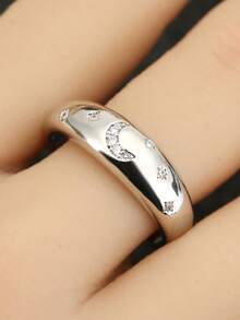 1 anillo con diseño de estrella y luna incrustado con circonita, de moda y sencillo, adecuado para uso diario y puede ser un regalo para amigos - Anillo de luna - Ver 4