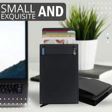 1pc Money Bag, Lycra Sticker, Anti-Theft Card Case With Auto Pop-Up, Triangle Cover Auto Card Pusher, Anti-Fraud Bank/Credit Card Holder, RFID Card Case, Card Holder, Small Card Wallet, Anti-Demagnetization Credit Card Holder, Men's Wallet, Metal Men's Style, Card Case, Wallet, Multi-Function, Portable Minimalist, High Aesthetic Value - Black - View 4