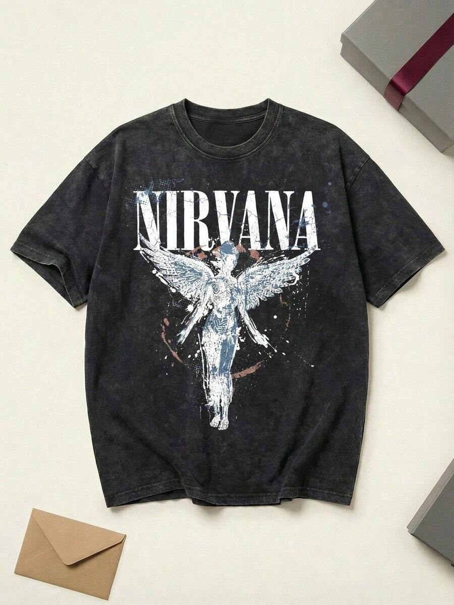 Nirvanas In Utero Splatter Angel Graphic Tee Shirt Unisex Couple Matching Boyfriend Style Acid Washed Distressed Grunge 90s Rock Summer Outfits Graphic Tees Men Oversized T Shirt Summer Clothes Men Fall Clothes Men Winter Clothes Camisetas Para Hombre Men's Summer Outfits Streetwear Graphic Tees Vintage Funny T-Shirts Casual Summer Tops Clothes Playeras De Hombre Camisetas Para Hombre Local Style For Women & Men - 黑色 - 查看 1