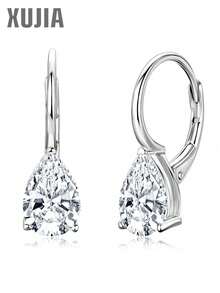 XUJIA 1 Pair Women's Minimalist 925 Sterling Silver Moissanite Earrings, 6x9mm*2pcs Pear Cut Moissanite Earrings, Elegant Teardrop Earrings, Wedding Bride Anniversary Gift - EMO-680 - View 2