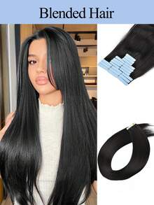 自然黑色20片装隐形胶带式接发，混合发丝，20英寸20片隐形无缝贴合发片，自然直发浓密编织黑色接发，轻盈柔软，适合日常佩戴。 - S1 - 查看 4