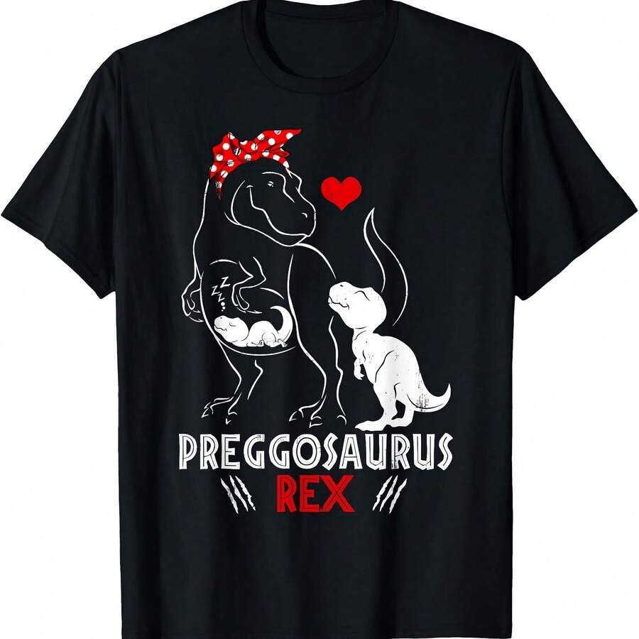Mamasaurus Rex Pregosaurus Funny Pregnancy Have Two Kids T-Shirt - màu đen - Xem 1