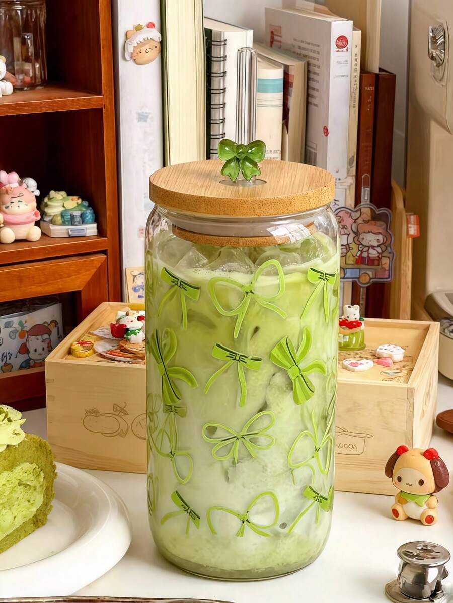 1 套冰抹茶咖啡玻璃吸管杯,冷饮咖啡玻璃吸管杯,户外旅行便携大容量水杯,精致可爱奶茶吸管杯,高品质果汁吸管杯,适合夏季/秋季/冬季 - 最佳礼品之选! - 彩色 - 查看 1