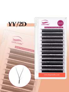 LUCK LTGIRL 12排 YY/3D/4D/5D W型假睫毛，D卷度，美睫师用品，0.07毫米（8-15毫米）及混合预制W型扇形假睫毛，自然柔软浓密型黑色假睫毛，仿貂毛单根假睫毛，美睫师用品，睫毛簇，睫毛片，单根假睫毛，假睫毛 - D - 查看 4