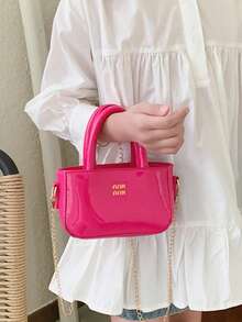 1个亮面漆皮迷你链条斜挎包，拉链封口，甜美时尚的女孩单肩包 - 彩色 - 查看 10