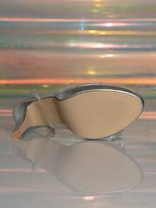 Transparent PVC Rhinestone Bow Thick Sole Open Toe Sandals, Round Toe Shiny Lace-Up Silver High Heels, Suitable For Parties, Weddings And Galas - Silver - View 7