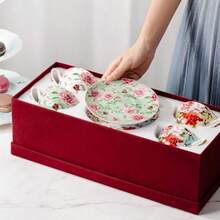 Brew To A Tea - Tazas de té y platillos florales con caja de regalo 4 tazas de té de porcelana de alta calidad 8 onzas cada una - Multicolor con caja de regalo - Ver 5