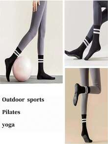 3 Pairs Unisex Sports & Yoga Mid-Calf Socks, Random Colors, Pilates Socks With Grip For Women, Non-Slip Socks Suitable For Barre Workout And Slippers - Multicolor - View 3