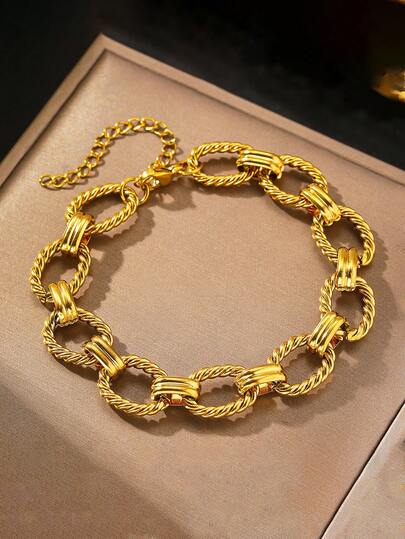 VJS 1条18K镀金不锈钢粗扭绳手链，高端风格，适合女性日常佩戴及作为礼物