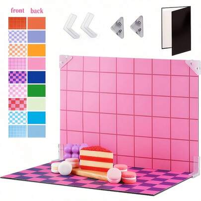 16.5pcs 11-Inch 9-Color Double-Sided Cardboard Set, Includes 1pc Black & White Background Paper, Double-Sided Colorful Grid Pattern, Photography Photo Background Boards, Suitable For Jewelry, Cosmetics And Other Small Product Photography - Photography Studio