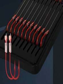 20pcs/Board 10sets Double Hooks, Suitable For Freshwater Fishing, Small To Medium Fish - Red - View 4
