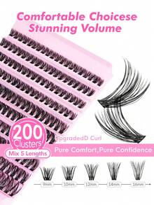 200pcs D-Curl DIY False Eyelash Clusters, 60D Cluster Lashes, 0.07mm D-Curl 9-16mm Mixed Natural Eyelash Extension, Super Thick Growth Cluster Lashes, Curled Single Lashes, Slim Long Lashes, Cartoon-Like Growth Lashes, Suitable For Beginners Home Use (60D) - D - View 2