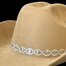 Rhinestone Cowboy Hat For Women, Summer Hats For Women Fashion Western Cowgirl Hats, Elegant Wide Brim Fedora Cap For Party & Daily - 卡其色-Rhinestone Cowboy Hat - 查看 9