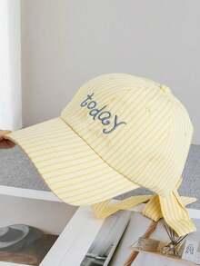 Mũ lưỡi trai thời trang kẻ sọc thêu chữ, có nơ thắt cổ, vành điều chỉnh được, mũ chống nắng đa năng dành cho nữ. - A - Xem 7