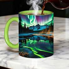 1PC, Aurora Borealis, 11 Oz Color Ceramic Mug, Vibrant Northern Lights Nature Design Print, For Home Decor, Camping, Travel, Teachers' Day, Nurse Day, Mother' Day, 250th Anniversary, Tumbler, Local Warehouse, Gifts For Men And Women, Friends. - Màu xanh lam - Xem 6