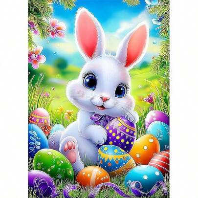 1件装 [30*40厘米/11.8*15.7英寸] 5D亚克力钻石画套装，鸡蛋和兔子图案，适合成人初学者DIY马赛克钻石画，全钻手工DIY钻石画，适用于客厅、卧室、办公室墙面装饰，可作为送给家人和朋友的惊喜礼物，无框