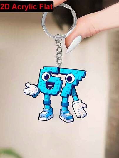 1pc 2D Cartoon Acrylic Car Keychain, 67 Letter Pattern Key Chain, Funny 67 Letter Design Car Keyring Pendant