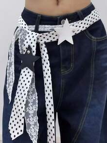 女士Y2K两件套腰带套装，波点豹纹星星装饰蕾丝边复古千禧风格百搭腰饰，适合爵士舞节、日常派对等场合穿着 - 彩色 - 查看 6