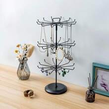MyGift - Árbol de joyería de metal negro mate clásico de 3 niveles con brazos giratorios de 360 grados collar giratorio y soporte de exhibición de la torre de pulsera con 36 ganchos y soporte - Negro 3 niveles - Ver 5