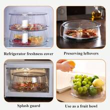 1pc Multifunctional Microwave Splash Guard With Matching Tray - Heat Resistant Up To 200°C, Reusable, For Covering Vegetables, Fruits And Dishware - Stackable Plastic Cover, Suitable For Camping, Outdoor And Home Use. Can Also Be Used As Food Container. Dishwasher . - 1pc - View 5
