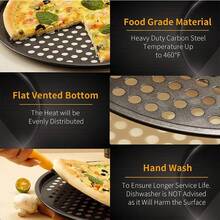 Pizza Baking Pan With Holes Round Carbon Steel Pizza Baking Pan With Holes Healthy Cooking Pan For Oven Home Kitchen Steel - Black - View 6