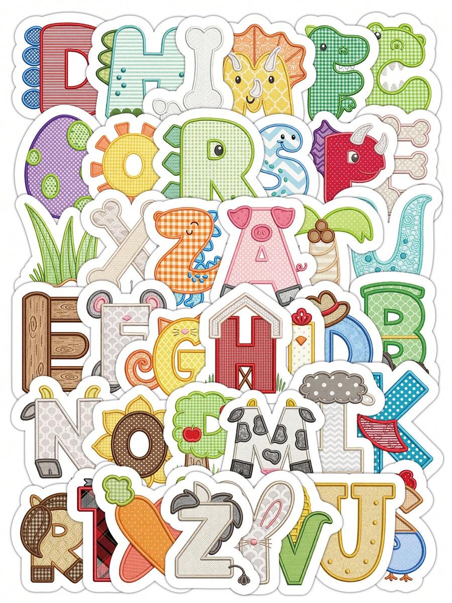 78 piezas Juego de pegatinas bordadas vintage con letras, 26 letras * 3 diseños, pegatinas impermeables adecuadas para educación temprana, manualidades DIY, decoración de álbumes de fotos, papelería, útiles escolares - Letras bordadas - Ver 1