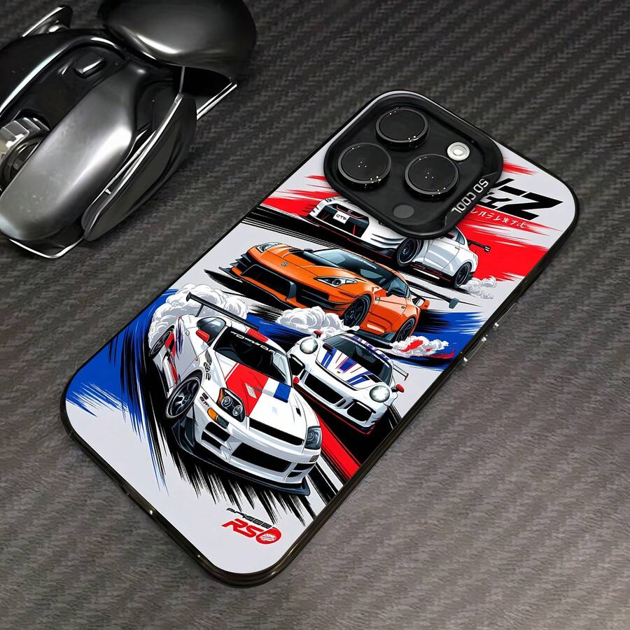 Póster de carreras de coches japoneses en blanco, naranja, rojo y azul.funda de teléfono Fundas compatibles con ,Apple,VIVO,OPPO,,, y Honor.Fabricadas en silicona TPU,ofrecen protección contra golpes y caídas. - Negro - Ver 1