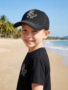 3-8岁儿童男女通用恐龙刺绣撞色缝线棒球帽，柔软帽顶可调节户外休闲帽 - 1PC - 查看 4